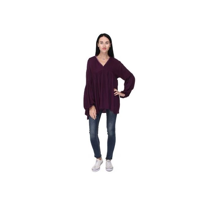 Cotton Loose Winter Top - Purple