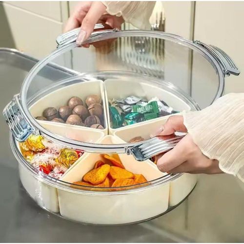 Nut and candy serving tray, round plastic food storage dishes, appetizer tray with 5 individual dishes for nuts, dried fruits, snacks, sweets and vegetables (27 x 9 cm)