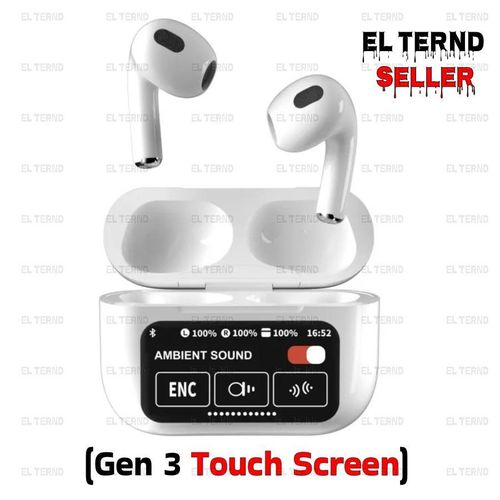 سماعة داخل الاذن لاسلكية بلوتوث من الجيل 3 - بشاشة تعمل باللمس - مع الغاء الضوضاء النشط بواسطة EL-TERND - ابيض