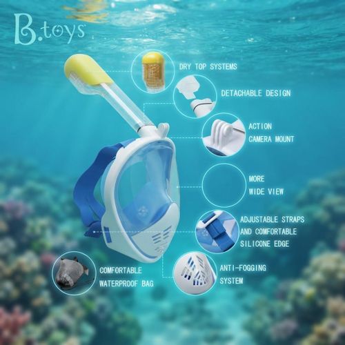 Full Face Snorkel Mask with 180° Panoramic View & Camera Mount