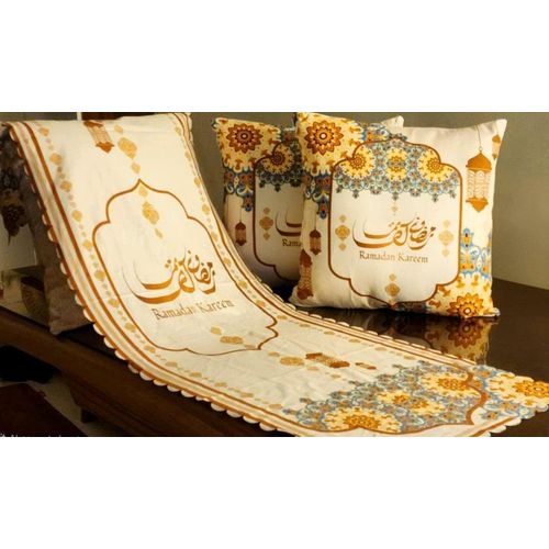 Table Runner with Cushion Set – 3 Pieces – Turkish Velvet – Digital Print