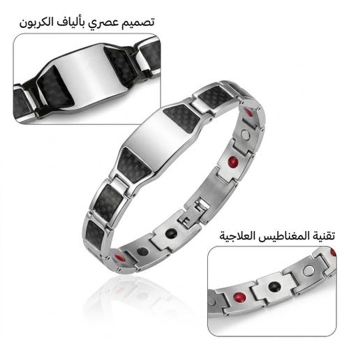 Luxury Silver Stainless Steel Bracelet with Carbon Fiber Inlay for Men