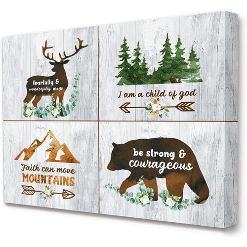 LISTNGBO I Am A Child Of God Wall Art Frame Canvas,Woodland Animal Inspirational Quote Canvas Prints Framed Wall Artwork Ready to Hang for Kids Teens Home Bedroom Nursery Decor 12 x 15