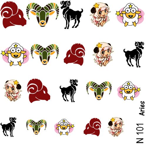 1 ورقة من ملصقات فن الأظافر مصممة باستخدام علامات برج الحمل N101