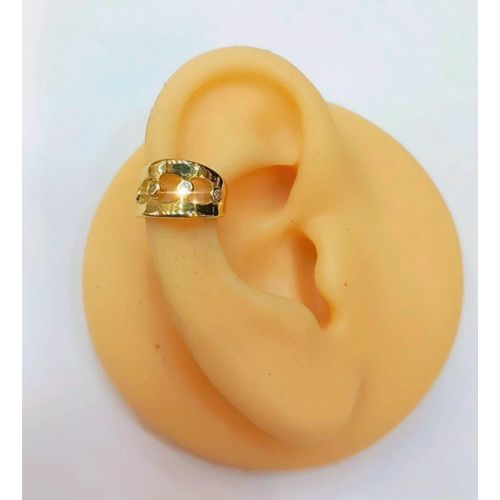 Premium Stainless Steel Gold-Plated Statement Ear Cuff with Sparkling Cubic Zirconia Stones