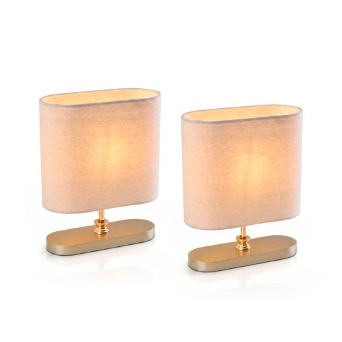 Set 2 Modern Gold Table Lamps with Beige Fabric Shades