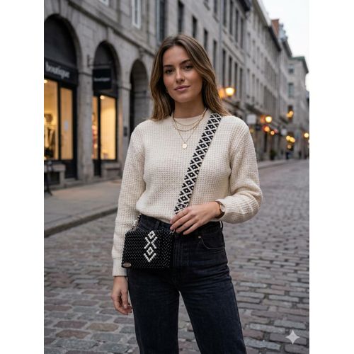 Handmade Beaded Bag Black White Chic Pearl Design Stylish for Every Look