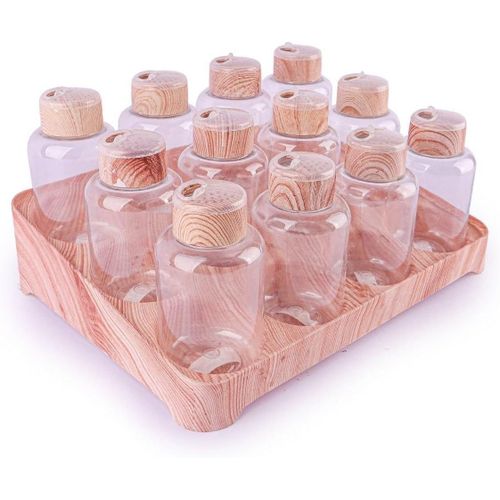 Kitchen Spice Rack with 12 Clear Acrylic Containers, Spice Storage Organizer with Airtight Lids, Wooden Spice Holder 130ml