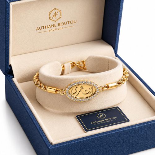 Ensians Anti Omry Gold Pure Stainless Steel Bracelet for Women with Oval Rhinestone Pendant