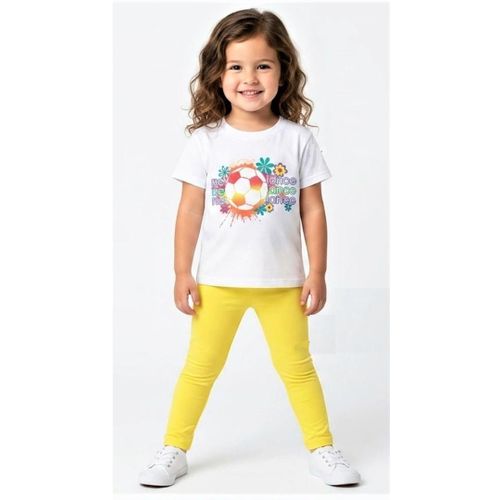 Girls' Football and Floral Print T-Shirt and Pants Set with Yellow Leggings