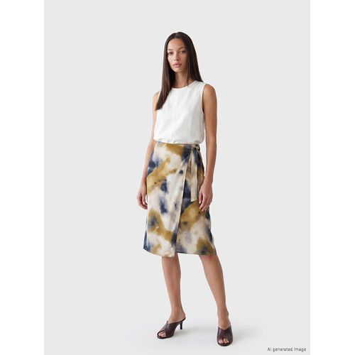 Side Tie Patterned Wrap Midi Skirt
