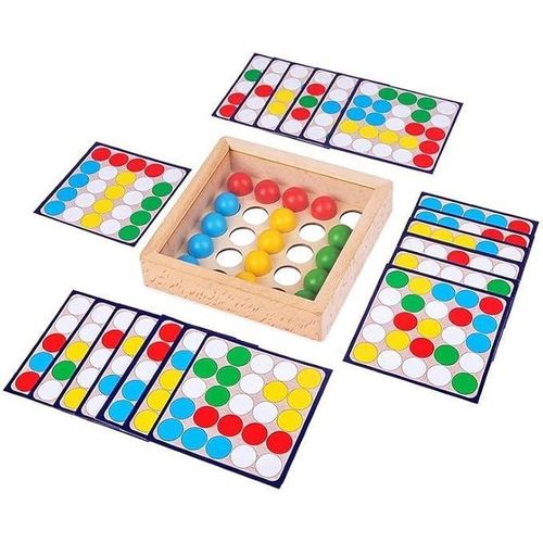 Wooden Finger Beads Puzzle to Match Colors and Patterns, Includes Flash Cards, Suitable for Kids Ages 3 and Up