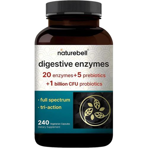 NatureBell Digestive Enzymes with Probiotics & Prebiotics 240 Veggie Capsules 120 Servings - Advanced Gut Health, Digestion & Microbiome Support Matrix - Non-GMO & Gluten-Free