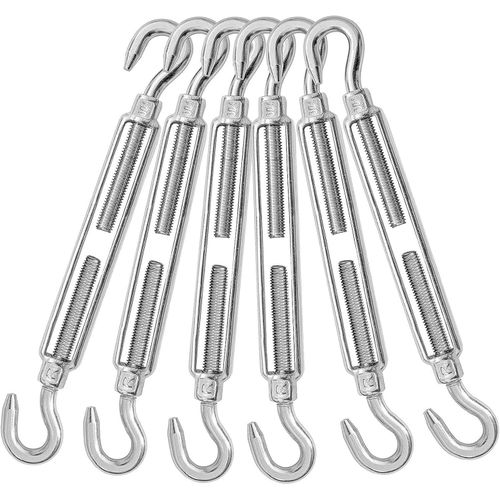 6 Pack 304 Stainless Steel Tension Hooks, M10 Tie Down Clips with Double Hooks for Cables, Ropes, Wires