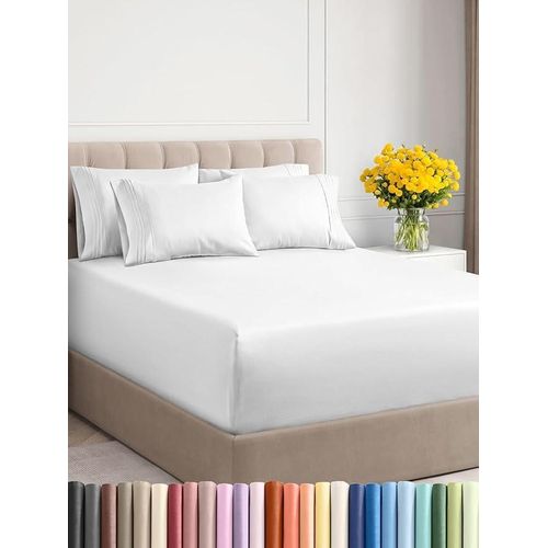 Fitted Sheet Set Of 4 Pieces - Comfy Breathable & Cooling Sheets - Hotel Lu*ury Bed Sheets ( 120 * 200 cm ) - Deep Pockets, Easy-Fit, E*tra Soft - White