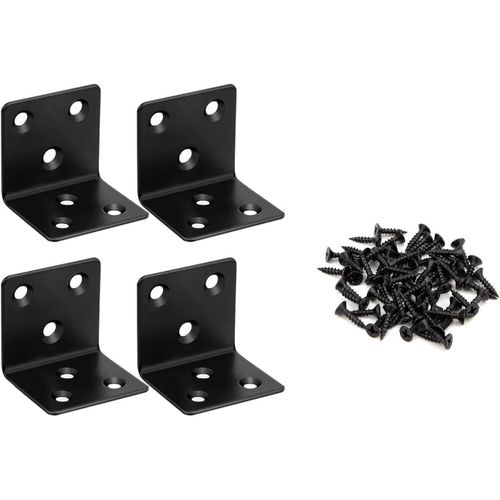 Stainless Steel Corner Brackets, Black, 28x28x35mm, Waterproof & Rustproof L Shaped Brackets for Furniture and Wood Shelves, 8pcs with Screws