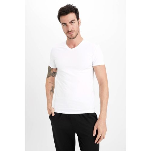 Man V Neck Slim Fit Knitted Tops - White