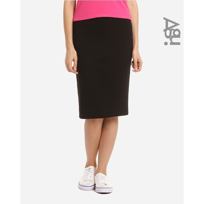 Buy Agu Solid Pencil Skirt - Black in Egypt