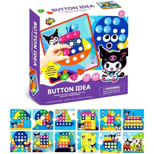 Button Matching Game for Kids Button Idea (New and Upgraded Version) – Includes 12 Design Cards & 46 Colorful Buttons – Motor Skills & Color Recognition – Ages 3+ (kurom version)