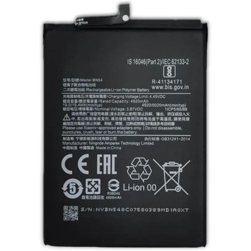 بطارية ليثيوم ايون بوليمر بديلة جديدة محمولة 4920mAh 15.0Wh BN54 متوافقة مع بطاريات شاومي ريدمي 9 نوت 9