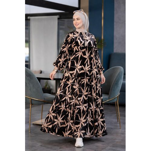 فستان طويل مشجر – قصة واسعة مريحة مناسبة للاستخدام اليومي والمناسبات - اسود