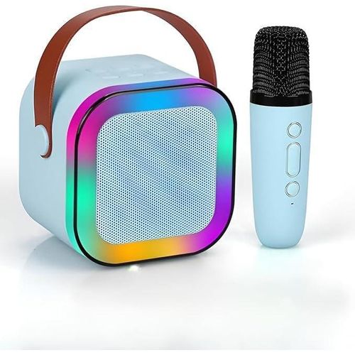 D-1773 Bluetooth Speaker with 1 Mic – RGB LED Lights – High Sound Quality – Large Battery – Wireless Karaoke Speaker - Blue