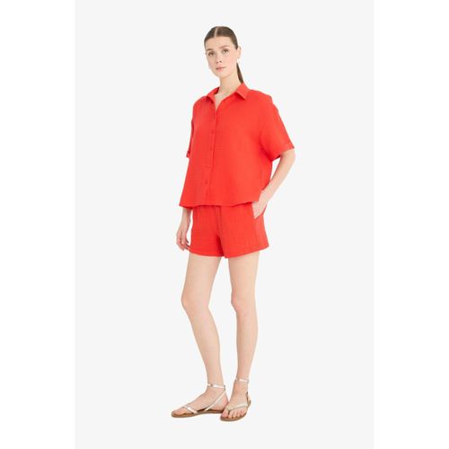 100% Cotton Relax Fit High Waist Cropped Leg Muslin Shorts