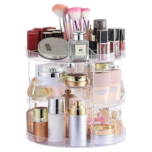 360 Degree Rotating Makeup Organizer for Vanity Table, Adjustable Height Makeup Holder, Clear Plastic Skincare Organizer for Skincare, Beauty Products, Bathroom Organizer, 1 Piece