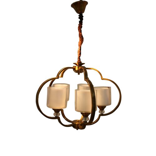 Chandelier 5 Lamps Made From Iron Gold Color With Double Glass Shade And Crystal On Arm