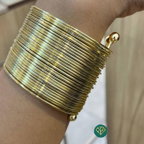 Gold-Plated Stainless Steel Wide Multi-Strand Coil Cuff Bangle Bracelet