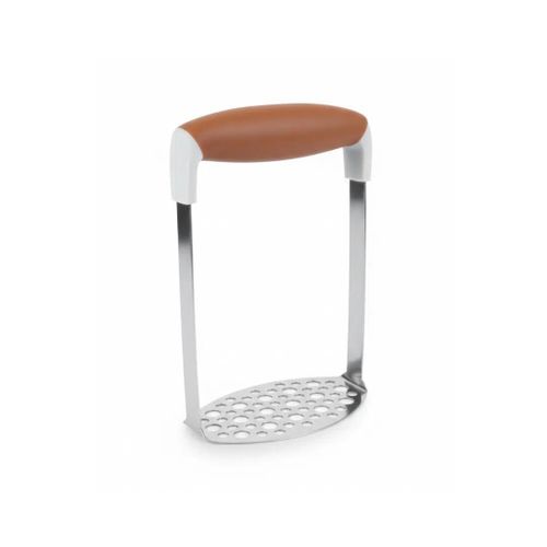 Stainless Steel Potato Masher with Brown Silicone Handle – Heavy-Duty Manual Masher for Potatoes, Vegetables & Purees
