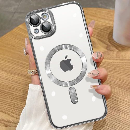 Electroplated Case for iPhone 15 6.1-Inch, Camera Lens Full Protection, Compatible with MagSafe Wireless Charging, Shockproof Soft TPU Phone Cover (Silver)