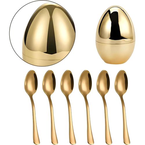 Gold Coffee Spoon Set 5 Pieces With Egg Shape Holder