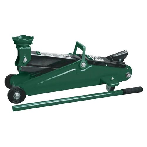Heavy Duty Hydraulic Trolley Jack 2 Ton Green Long Design with Plastic Case for Lifting Cars in Workshops