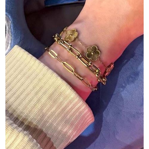 3-Piece Layered Stainless Steel Bracelet Combo Set - Anti-Tarnish Luxury Jewelry