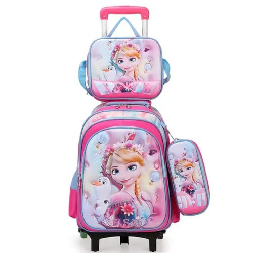 Girls' school bags with wheels, pencil case and lunch bag - ideal for school and trips, comfortable and lightweight with multiple pockets