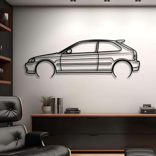 Giftaty JDM Vehicle Silhouette Wall Art – Automotive Decor for Garage, Man Cave, Office & Home – Wall art, office, home, room creative decor, framed posters (2000 Civic Type R, S)