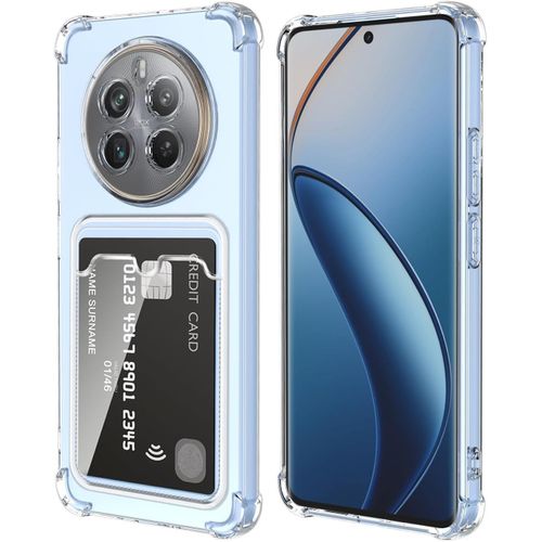 جراب موبايل شفاف بتصميم محفظة لموبايل ريلمي 12 بلس 5G و 4G بفتحة للبطاقات وتصميم نحيف واقي ناعم من البولي يوريثين الحراري المقاوم للصدمات مع حامل بطاقات لطيف -