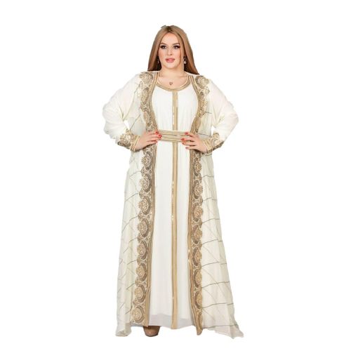Reception Abaya Chiffon Material Consists of 3 Pieces Model 505 , White