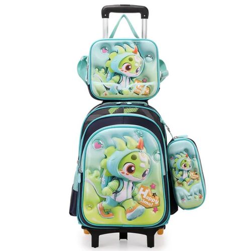 Girls' school bags with wheels, pencil case and lunch bag - ideal for school and trips, comfortable and lightweight with multiple pockets