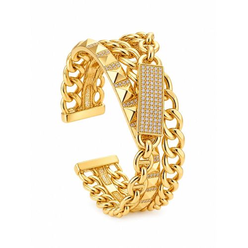 Luxury Gold-Plated Statement Bracelet with Sparkling Zircon Accents – Elegant Multi-Layer Cuff for Special Occasions