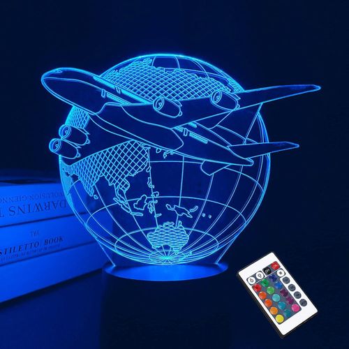 3D Airplane Night Light Illusion Lamp, Children's 16 Color Lamp with Remote Control, Timer Function for Boys Pilot Gifts