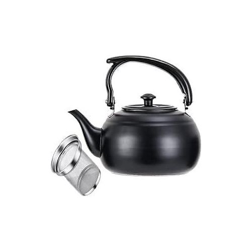 Stainless Steel Teapot Black 1.5L Tea Pot with Tea Leaf Infuser for Stove Top Hotel Restaurant Home