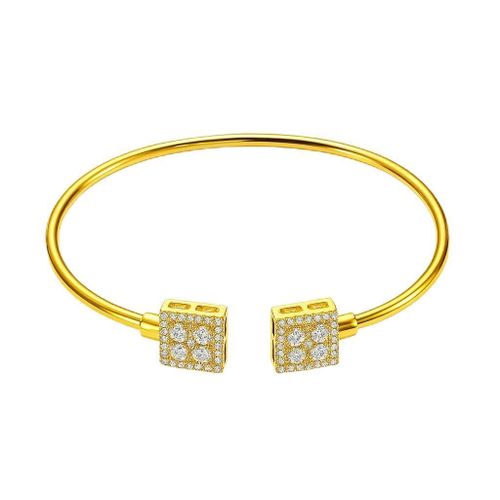 Luxury Gold Open Bracelet with Crystal Cubes, Shiny Zirconia, Fashion Wrist Design, Fashion Accessory for Women