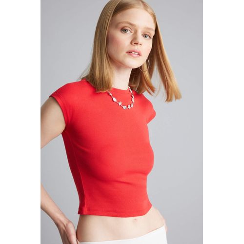 Fitted Crew Neck Ribbed Basic T-Shirt