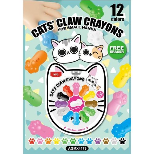 Chenguang So Many Cats Claw Shaped Wax Crayon 12 Colors Bright and Safe Artistic Expression, SMC, Non-Toxic- No:AGMX4179