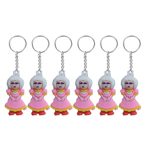 Novelty Keychain Set, Pink Character Figure, 6 Pack, Metal Ring Chain Ramadan Tamtam
