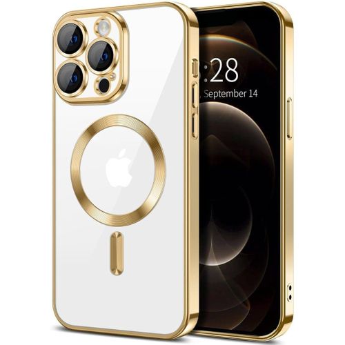 Electroplated Case For IPhone 12 Pro Camera Lens Full Protection Compatible with MagSafe Wireless Charging Shockproof Soft TPU Phone Magnetic Cover Gold