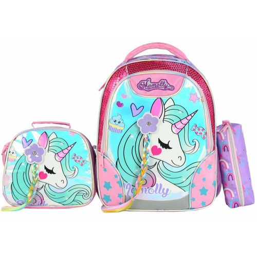 Unicorn 3 pcs School Primary Backpack Bag Set Backpack with Lunch Box Bag and Pencil Case
