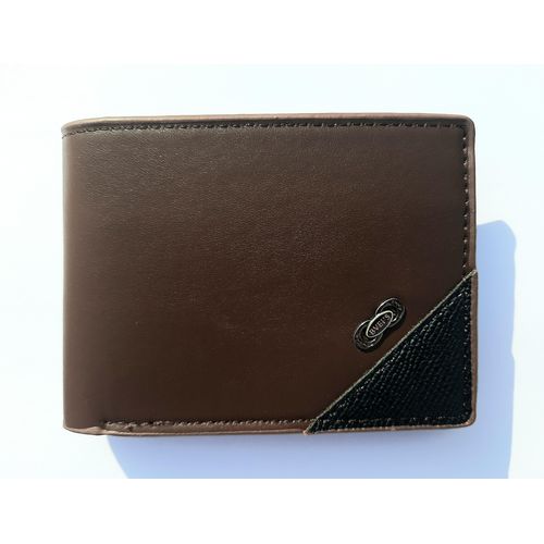 محفظة جلدية ثلاثية الطي، 5 فتحات للبطاقات و3 جيوب للنقود مع نافذة للهوية، بني